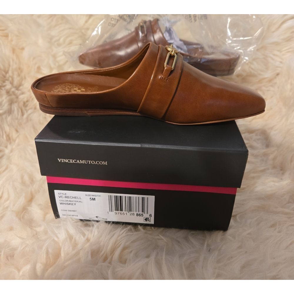 Vince Camuto Tan Leather Mules with Gold Accent